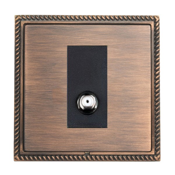 Hamilton Linea-Georgian CFX Copper Bronze Frame/Copper Bronze Plate 1 Gang Non-Isolated Digital Satellite Socket with Black Insert