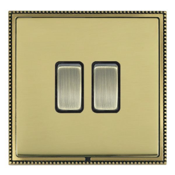 Hamilton LPXWR22AB-PBB Linea-Perlina CFX Antique Brass Frame/Polished Brass Plate 2 Gang 10AX 2 Way Wide Switch with Antique Brass Rockers and Black Surround