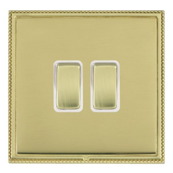 Hamilton LPXWR22PB-PBW Linea-Perlina CFX Polished Brass Frame/Polished Brass Plate 2 Gang 10AX 2 Way Wide Switch with Polished Brass Rockers and White Surround