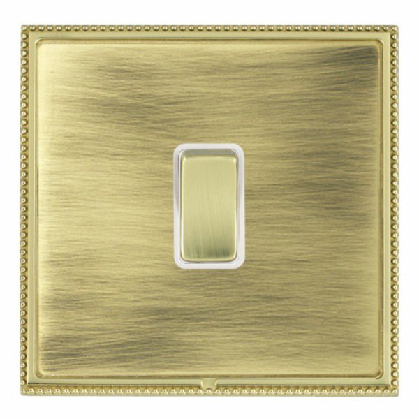 Hamilton LPXWRRTPB-ABW Linea-Perlina CFX Polished Brass Frame/Antique Brass Plate 1 Gang 10AX Wide Push To Make/Break Retractive Switch with Polished Brass Rocker and White Surround