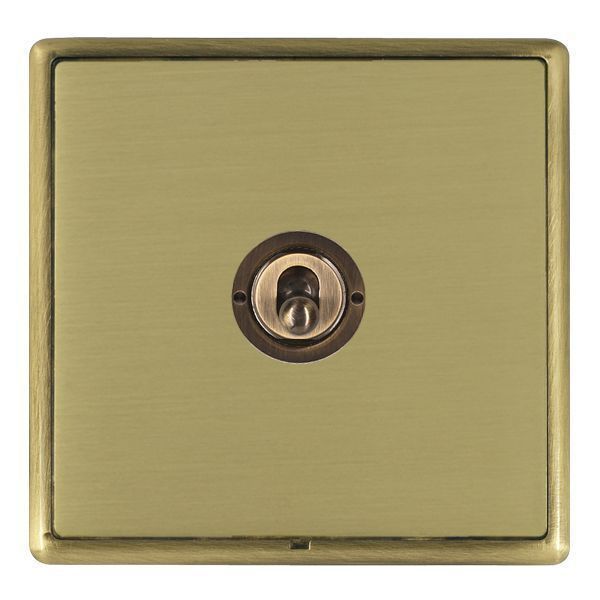 Hamilton Linea-Rondo CFX Antique Brass Frame/Satin Brass Plate 1 Gang 20AX 2 Way Toggle Switch with Antique Brass Toggle