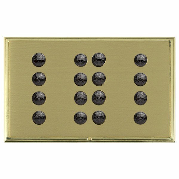 Hamilton Linea-Scala CFX Polished Brass Frame/Satin Brass Plate 16 Button Control Plate - 4 Scene Recall Plus 12 Momentary Circuit Control and LEDs with Black Buttons