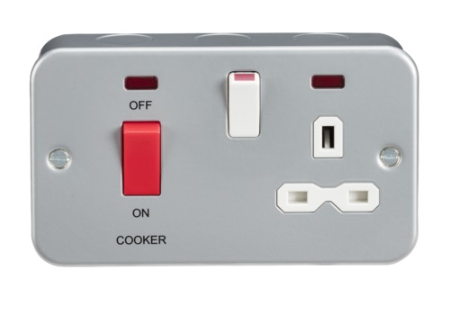 Metal Clad 2G 45A DP Cooker Switch and 13A Switched Socket with Neons