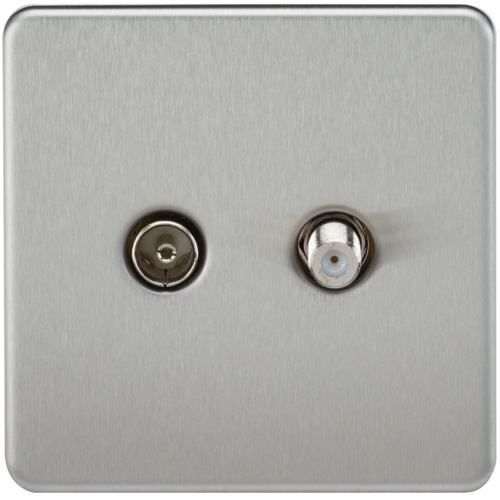 Screwless TV & SAT TV Outlet (Isolated) - Brushed Chrome