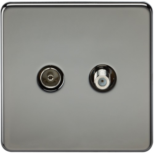 Screwless TV & SAT TV Outlet (Isolated) - Black Nickel