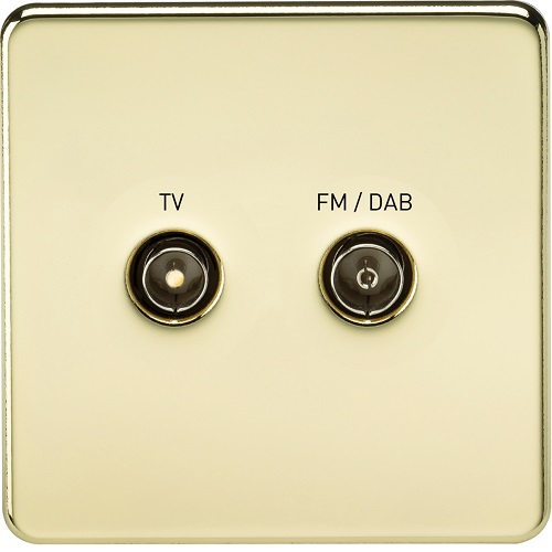 Screwless Screened Diplex Outlet (TV & FM DAB) - Polished Brass