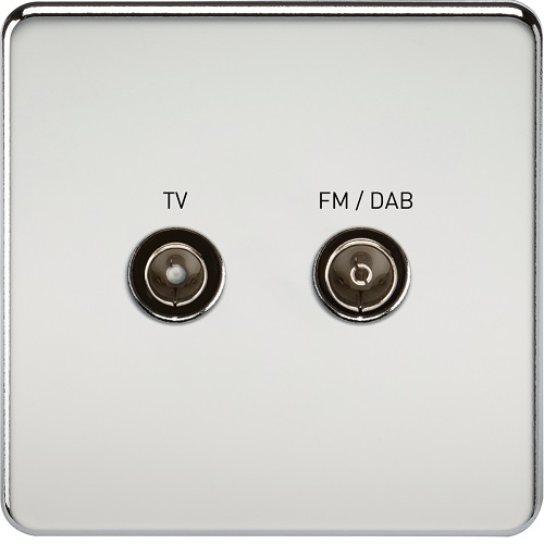 Screwless Screened Diplex Outlet (TV & FM DAB) - Polished Chrome