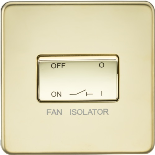 Screwless 10AX 3 Pole Fan Isolator Switch - Polished Brass