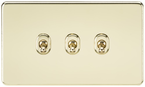 Screwless 10AX 3G 2-Way Toggle Switch - Polished Brass