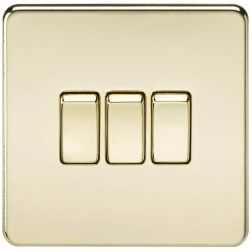 Screwless 10AX 3G 2-Way Switch - Polished Brass