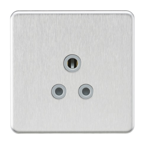 Screwless 5A Unswitched Round Socket - Brushed Chrome with Grey Insert