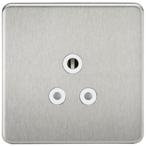 Screwless 5A Unswitched Socket - Brushed Chrome with White Insert