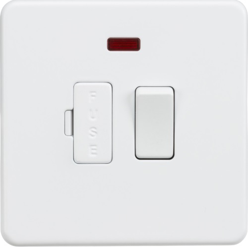 Screwless 13A Switched Fused Spur Unit with Neon - Matt White