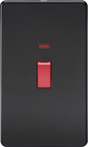 Screwless 45A 2G DP Switch with Neon - Matt Black