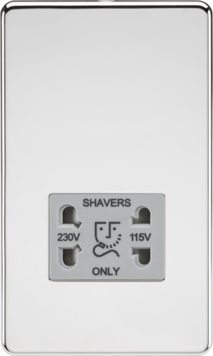 Screwless 115/230V Dual Voltage Shaver Socket - Polished Chrome with Grey Insert
