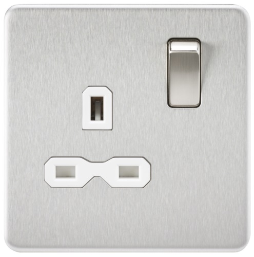 Screwless 13A 1G DP switched Socket - Brushed Chrome with white Insert