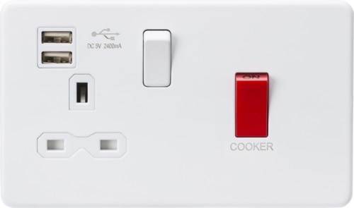 45A DP Switch & 13A Switched Socket with Dual USB Charger 2.4A - Matt White