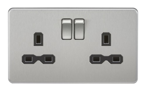 Screwless 13A 2G DP switched socket - brushed chrome with black insert