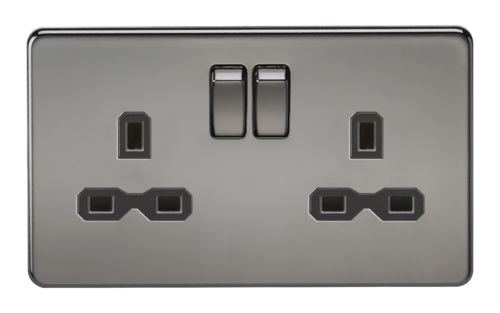 Screwless 13A 2G DP switched socket - black nickel with black insert
