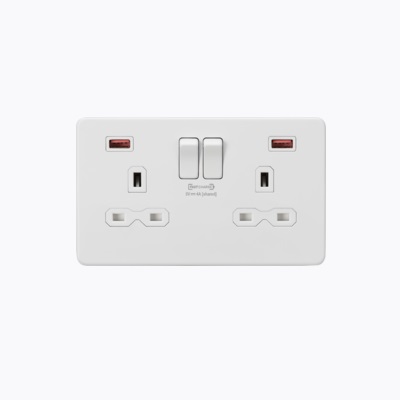 13A 2G DP Switched Socket with Dual USB FASTCHARGE ports (A + A) - Matt White