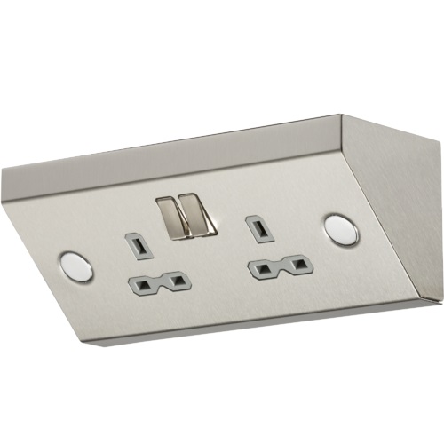 13A 2G Mounting DP Switched Socket - Stainless Steel with grey insert
