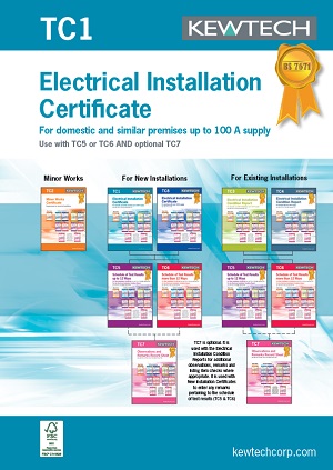 KEWTECH TC1 Electrical Installation Certificate for up to 100A Supply