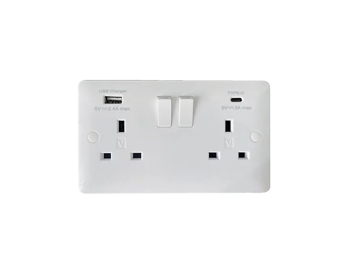 Verso 2G 13A SP Switched Socket with USB A+C 5V/DC 3.1A Max