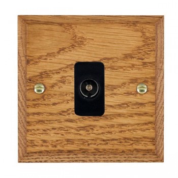 Hamilton Woods Chamfered Medium Oak 1 Gang Non-Isolated 1 In/1 Out TV Socket with Black Insert