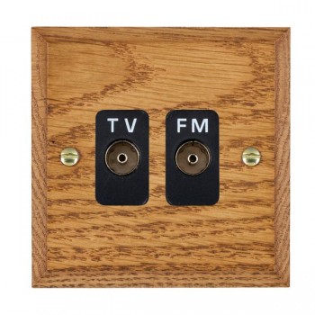 Hamilton Woods Chamfered Medium Oak Isolated 1 In/2 Out TV/FM Diplexer with Black Insert