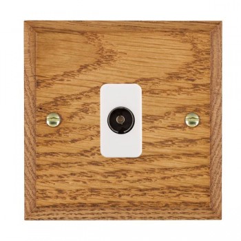 Hamilton Woods Chamfered Medium Oak 1 Gang Isolated 1 In/1 Out TV Socket with White Insert