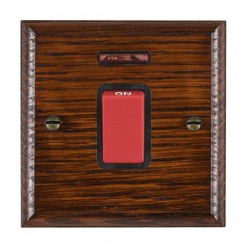 Hamilton Woods Ovolo Antique Mahogany 45A Double Pole Switch and Neon with Red Rocker and Black Surround