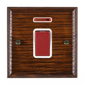 Hamilton Woods Ovolo Antique Mahogany 45A Double Pole Switch and Neon with Red Rocker and White Surround