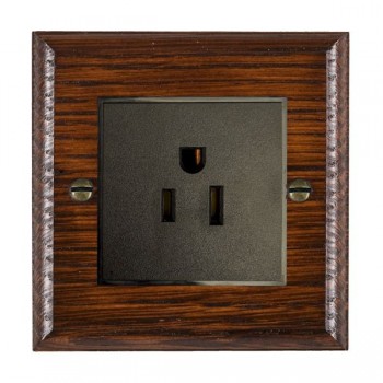 Hamilton Woods Ovolo Antique Mahogany 1 Gang 15A 110V AC American Unswitched Socket with Black Insert