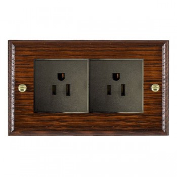 Hamilton Woods Ovolo Antique Mahogany 2 Gang 15A 110V AC American Unswitched Socket with Black Insert