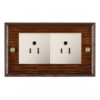 Hamilton Woods Ovolo Antique Mahogany 2 Gang 15A 110V AC American Unswitched Socket with White Insert
