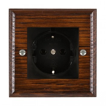 Hamilton Woods Ovolo Antique Mahogany 1 Gang 10/16A 220/250V AC German Unswitched Socket with Black Insert