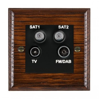 Hamilton Woods Ovolo Antique Mahogany Non-Isolated TV+FM+SAT1+SAT2 2 In/4 Out Quadplexer with Black Insert