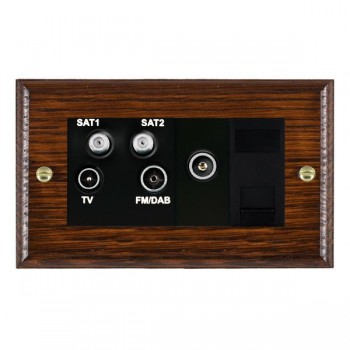 Hamilton Woods Ovolo Antique Mahogany Non-Isolated TV+FM+SAT1+SAT2 2 In/4 Out +TVF+TCS Quadplexer with Black Insert