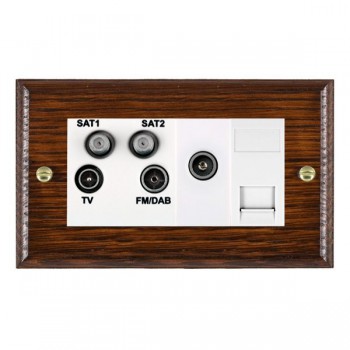 Hamilton Woods Ovolo Antique Mahogany Non-Isolated TV+FM+SAT1+SAT2 2 In/4 Out +TVF+TCS Quadplexer with White Insert