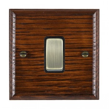 Hamilton Woods Ovolo Antique Mahogany 1 Gang 10AX 2 Way Switch with Antique Brass Rocker and Black Surround