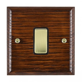 Hamilton Woods Ovolo Antique Mahogany 1 Gang 10AX 2 Way Switch with Polished Brass Rocker and Black Surround