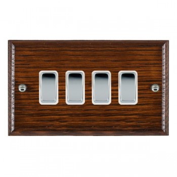 Hamilton Woods Ovolo Antique Mahogany 4 Gang 10AX 2 Way Switch with Bright Chrome Rockers and White Surround