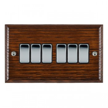 Hamilton Woods Ovolo Antique Mahogany 6 Gang 10AX 2 Way Switch with Bright Chrome Rockers and Black Surround