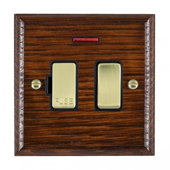 Hamilton Woods Ovolo Antique Mahogany 13A Double Pole Switched Fused Spur and Neon with Polished Brass Insert and Black Surround