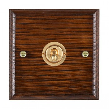 Hamilton Woods Ovolo Antique Mahogany 1 Gang 20AX 2 Way Toggle Switch with Polished Brass Toggle