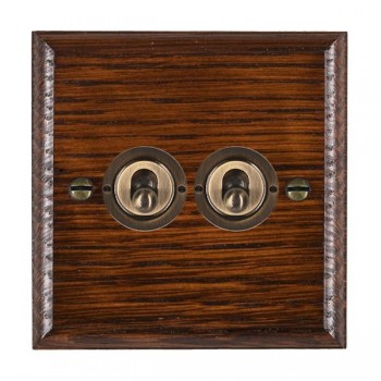 Hamilton Woods Ovolo Antique Mahogany 2 Gang 20AX 2 Way Toggle Switch with Antique Brass Toggles