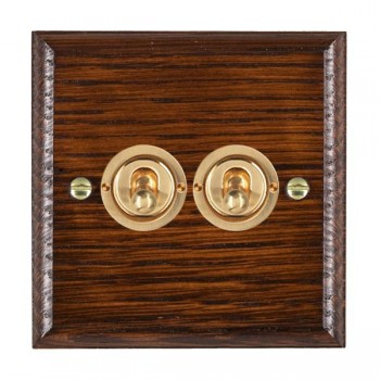 Hamilton Woods Ovolo Antique Mahogany 2 Gang 20AX 2 Way Toggle Switch with Polished Brass Toggles