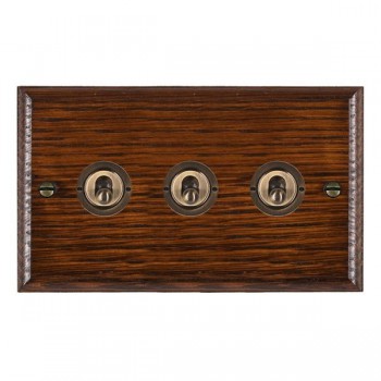 Hamilton Woods Ovolo Antique Mahogany 3 Gang 20AX 2 Way Toggle Switch with Antique Brass Toggles