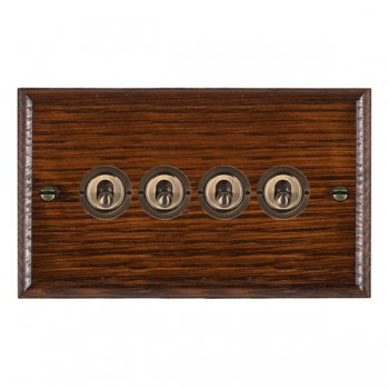 Hamilton Woods Ovolo Antique Mahogany 4 Gang 20AX 2 Way Toggle Switch with Antique Brass Toggles