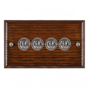 Hamilton Woods Ovolo Antique Mahogany 4 Gang 20AX 2 Way Toggle Switch with Bright Chrome Toggles